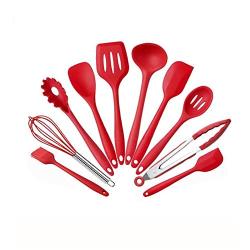 Kitchen Utensil Sets Silicone Kitchenware 10 Piece Nonstick Cookware Set Kitchen Tools Baking Utensils,Red
