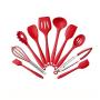 Kitchen Utensil Sets Silicone Kitchenware 10 Piece Nonstick Cookware Set Kitchen Tools Baking Utensils,Red