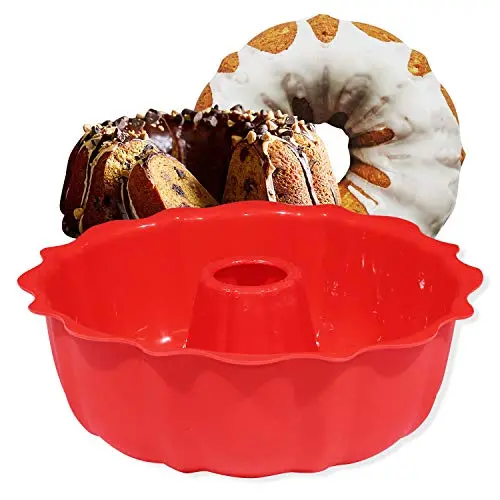 European Grade Silicone Cake Mold, Aokinle Non Stick Bakeware Fluted Tube Cake Pan for Jello,Gelatin, Silicone Molds for Cakes, 9 inch Baking Pan, FDA LFGB Approved