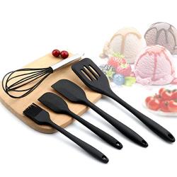 Hillento Silicone Kitchen Utensil Set Kitchenware 5PCS Silicone Kitchen Utensils Set Spatulas Brush Cooking Tools, Easy to Use & Clean, Black