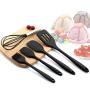 Hillento Silicone Kitchen Utensil Set Kitchenware 5PCS Silicone Kitchen Utensils Set Spatulas Brush Cooking Tools, Easy to Use & Clean, Black