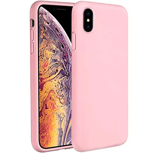 Miracase Liquid Silicone Case Compatible with iPhone Xs (2018)/ iPhone X(2017) 5.8 inch, Gel Rubber Full Body Protection Shockproof Cover Case Drop Protection Case (Pink)