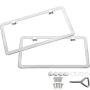 SunplusTrade 2 Stainless Steel Polish Mirror License Plate Frame + Chrome Screw Caps (Silver)
