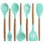 SHUHAO Silicone Cookware Set, 7 Non-Stick Heat-Resistant Silicone Kitchenware, Wooden Handles, Best Kitchen Tool Gadgets, Suitable for Cooking