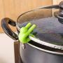 Pot Lid Holder Silicone Anti Overflow Spill Tool Pot Small Person Shape Bracket for Chopsticks Kitchenware Green (3)