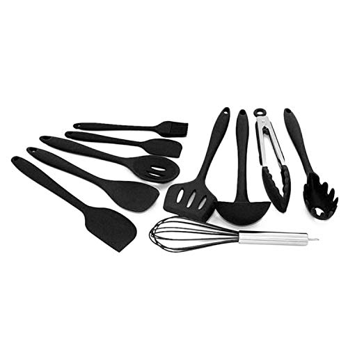 10pcs set Non-Stick Kitchenware Silicone Heat Resistant Kitchen Cooking Utensils Baking Tool Cooking Tool Sets Silicone Cookerb,Black