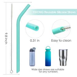 YIHONG Set of 8 Big Silicone Drinking Straws,Reusable Straws for 20 oz and 30oz Tumblers,Eco-friendly Straws for Milkshake Smoothies- 8mm Diameter- 9.8 Inch Long- 4 Straight+4 Bent+2 Brushes+1 Pouch