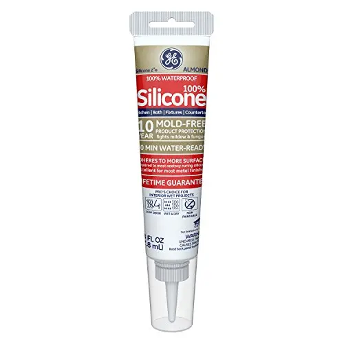 GE GE286 Silicone 2+ Kitchen & Bath Sealant Caulk Squeeze Tube, 2.8oz, Almond