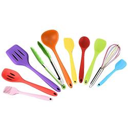 Yuybei-Home Silicone kitchenware 10pc Multi-Colored Silicone Kitchen Utensil Set for Cooking and Baking Nonstick Heat Resistant Tools (Color : Multi-Colored, Size : 10 Piece Set)