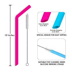 Hiware Reusable Silicone Drinking Straws, Big Size Flexible Straws with Cleaning Brushes for 30 oz Tumblers RTIC/Yeti - 10 Pieces - BPA-Free - No Rubber Taste