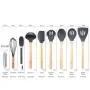 Cooking Utensils Set Vemico 9 Piece Kitchen Utensils Set Wooden Handles Silicone Non-stick Utensils BPA Free Non Toxic Turner Tongs Spatula Spoon Chef Kitchen Tool Set With Peeler(Grey)