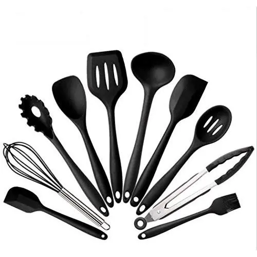 Silicone Kitchenware Set of 10 One-piece High Temperature Non-stick Cookware Shovel Spoon Set,Red