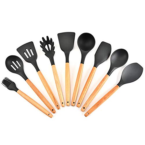SKYyao Kitchen utensil set Silicon Bakelite handle kitchenware 9-piece set non-stick spatula spoon tool Set silicone + wood