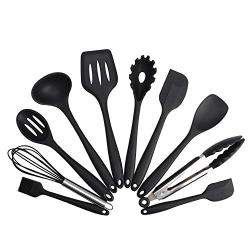 Kitchenware Silicone Kitchenware Set of 10 Non-sticker Silicone Kitchenware Set Cooking Kitchen Gadget, black