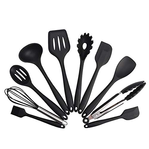 Kitchenware Silicone Kitchenware Set of 10 Non-sticker Silicone Kitchenware Set Cooking Kitchen Gadget, black