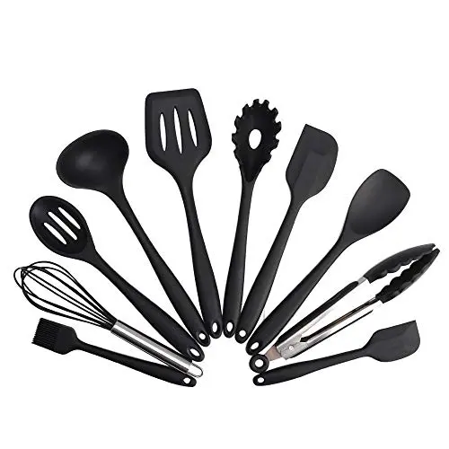 Kitchenware Silicone Kitchenware Set of 10 Non-sticker Silicone Kitchenware Set Cooking Kitchen Gadget, black