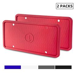 ZAKAA 2 Pack License Plate Frame,Premium Silicone Material, Rust-Proof,Rattle-Proof,Weather-Proof(RED)