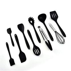 HUShjsd Silicone Kitchenware Set Of 10, Non-stick Kitchenware Set Cooking Spoon Set Kitchenware，spatulas Silicone Heat Resistant,Black