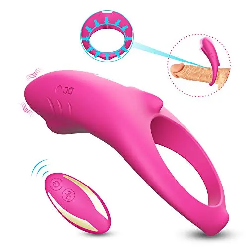 Silicone Cock Ring Vibrator - 9 Speeds Remote Control Wireless Rechargeable Waterproof Clitoris Stimulator Vibration Shark Penis Ring - Sex Toy for Couples and Men Longer Lasting Erections(Pink)
