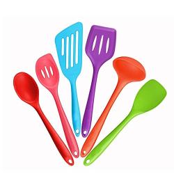 QUOXO 6pcs Silicone Kitchenware Set, Nonstick Baking Cookware Spatulas Spoon Cooking Tools