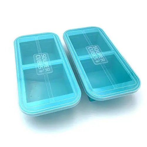 Souper Cubes Extra-Large Silicone Freezer Tray - makes 2 perfect 2 cup portions - freeze soup, stew, sauce, or meals (2 Cup tray, Aqua color, pack of 2, with lids)