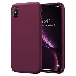 KUMEEK iPhone X/Xs Case, Soft Silicone Gel Rubber Bumper Case Anti-Scratch Microfiber Lining Hard Shell Shockproof Full-Body Protective Case Cover for Apple iPhone X/iPhone Xs-WineRed