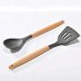 Hjyi Kitchen Cooking solid wood handle Silicone kitchenware set combination non-stick pot high temperature cooking tool Set (kitchenware 10-piece set)