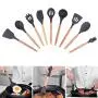 Prettyia Silicone Kitchen Utensil Set with Wood Handle Portable Heat Resistant Non-Stick Cooking Tools Set Home Outdoor Kitchen Gadgets