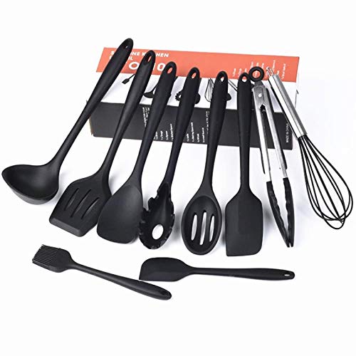 Kitchenware, Silicone Cooking Set, 10-Piece All-Inclusive Silicone Kitchenware for Non-Stick and Heat-Resistant Cookware Sets, black