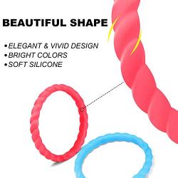 Rngeo Silicone Wedding Ring for Women, 15 Pack Thin Stackable Braided Rubber Wedding Bands, Comfortable Durable Fashionable Elegant Affordable & Friendly (Multicolored)