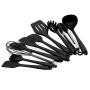 Silicone Kitchenware Set 10 Piece Set Silicone Scraper Brush Food Clip Cooking Shovel Spoon (Color : Black)