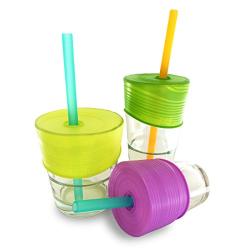 Silikids Universal Silicone Straw Lids, BPA-Free Cup Covers for Kids (Lime/Green/Purple)