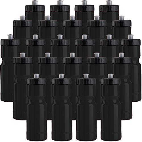 50 Strong Sports Squeeze Water Bottle Bulk Pack - 24 Bottles - 22 oz. BPA Free Easy Open Push/Pull Cap - Made in USA - Great for Adults & Kids - Top Rack Dishwasher Safe - Fits in Bike Cage