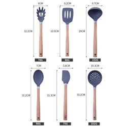 Kitchen Silicone Kitchenware Set of 6 High Temperature Wood Handle Silicone Nonstick Cookware Spoon Shovel Suitable for baking