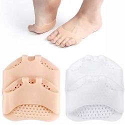 Ball of Foot Pads - Metatarsal Cushions - Soft Gel Silicone Forefoot Pads for Pain Relief 2 Pairs Skin and White