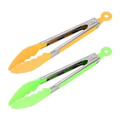 GLYNDA 2Pcs Stainless Steel Nylon Kitchen Tongs BBQ Tongs Utility Tong Cooking Heat Resistant Kitchen Accessories Green