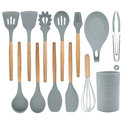 Silicone kitchenware And Durable Bamboo And Wood Handle Non-stick Cookware Heat-resistant Food Grade Silicone Kitchen Utensils Set Of 13 Cooking Utensils Set Our Silicone Kitchen Utensils