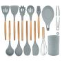 Silicone kitchenware And Durable Bamboo And Wood Handle Non-stick Cookware Heat-resistant Food Grade Silicone Kitchen Utensils Set Of 13 Cooking Utensils Set Our Silicone Kitchen Utensils