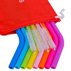 Reusable Straws 8Pcs 10" Medium Silicone Straws for 30&20OZ Yeti/Ozark/Rtic Tumblers+ 4 Brushes+ 1 Red