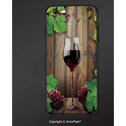 Customized iPhone 6 Case | iPhone 6S Case | Shockproof,Lightweight,Scratch Resistant,Modern,Wine Glass Grapes Rustic Wood Kitchenware Home and Cafe Interior Art Design Decorative,Brown Green Burgundy