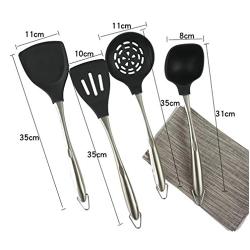 Kitchenware Utensils Set 4 Piece Premium Silicone Stainless steel Heat Resistant Non-Stick Cooking Professional Tools Black