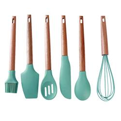 Idiytip 6 Pcs/set Wooden Handle Silicone Kitchenware Kitchen Home Cooking Shovel Spoon Set