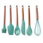 Idiytip 6 Pcs/set Wooden Handle Silicone Kitchenware Kitchen Home Cooking Shovel Spoon Set