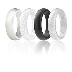 ROQ Silicone Wedding Ring for Women, Affordable Silicone Rubber Wedding Bands, 7 Packs, 4 Pack & Singles - Glitters & Metallic - Rose Gold, Silver, Pink, Black, Blue