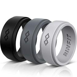 Rinfit Silicone Wedding Ring for Men 1 or 3 Rings Pack. Designed, Safe & Soft Mens Silicon Rubber Bands. Comfortable & Durable Wedding Band Replacement. U.S. Design Patent Pending. Size 7-14