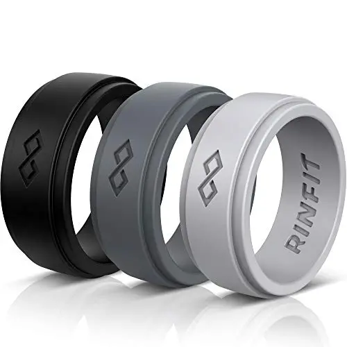 Rinfit Silicone Wedding Ring for Men 1 or 3 Rings Pack. Designed, Safe & Soft Mens Silicon Rubber Bands. Comfortable & Durable Wedding Band Replacement. U.S. Design Patent Pending. Size 7-14