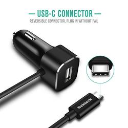 USB Type C Car Charger, Nekteck 27W USB C Car Charger Adapter with Integrated Built in Type C 3.1 Cable and USB A Port for Samsung Galaxy S9/S8/Note 9 / Pixel 3XL LG Nexus HTC and More