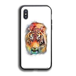 iPhone X/XS Case, Protective Heavy Duty Case with Tempered-Glass Back Case for iPhone X/XS 5.8 Inch (Colourful Tiger Solar)