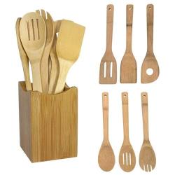 Kitchen Cooking Tools Sets - 2019 6 Pieces Bamboo Spoon Spatula Utensil Wooden Cooking Mixing Set - Cooking Tool Kitchen Silicone Utensils Wood Sets Tools