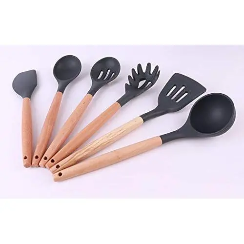 JunbosiKitchenware Silicone Kitchenware Set of 9 Nonstick Cookware Spoon Tool Set Shovel Soup Fishing Hedgeware Green Cooking Cookware